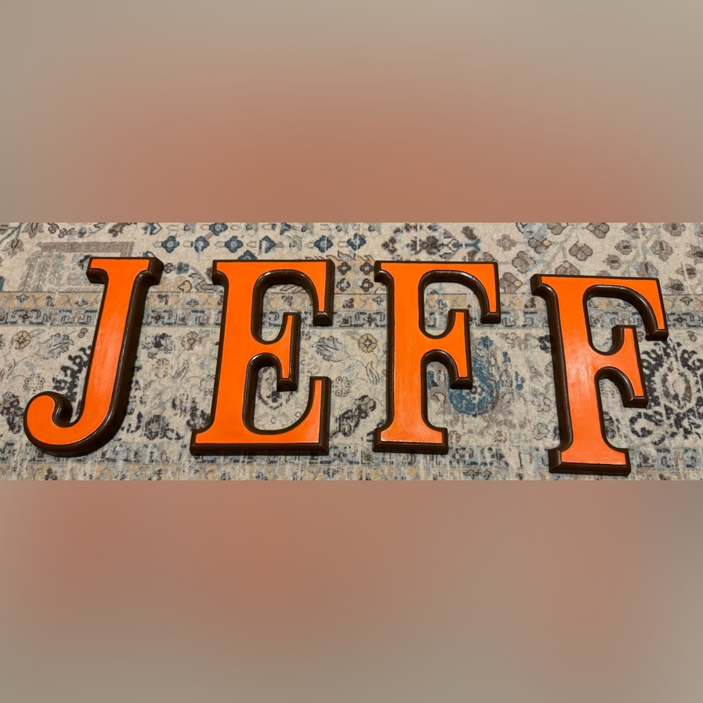 Jeff name Letters - Ceramic beautiful Orange Brown Decorative 10” Wall Hanging